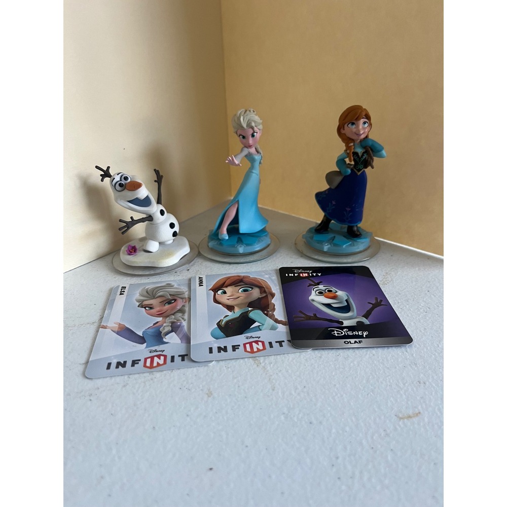 Disney Infinity Frozen Figure Lot Elsa Anna Olaf with Character Cards